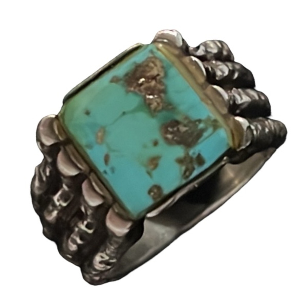 Vintage Navajo Sterling Silver Sleeping Beauty Blue Turquoise Stone Chunky Ring